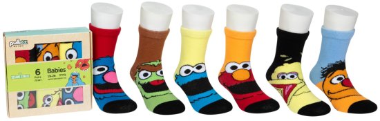 מארז 6 זוגות גרביים מעוצבים לילדים Pulliez דגם Sesame Street  - מידת One Size שמתאימה למידות 24-34