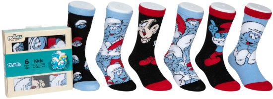 מארז 6 זוגות גרביים מעוצבים לילדים Pulliez דגם Smurfs- מידת One Size שמתאימה למידות 24-34