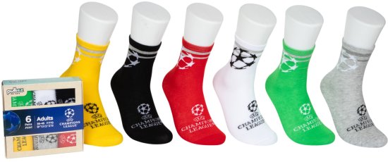 מארז 6 זוגות גרביים מעוצבים למבוגרים Pulliez דגם Champions League  - מידת One Size שמתאימה למידות 35-45