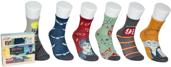 מארז 6 זוגות גרביים מעוצבים למבוגרים Pulliez דגם הארי פוטר - מידת One Size שמתאימה למידות 35-45