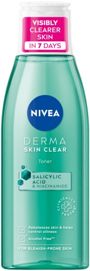 מי פנים טונר נגד פצעונים Nivea Derma Skin Clear - נפח 200 מ''ל