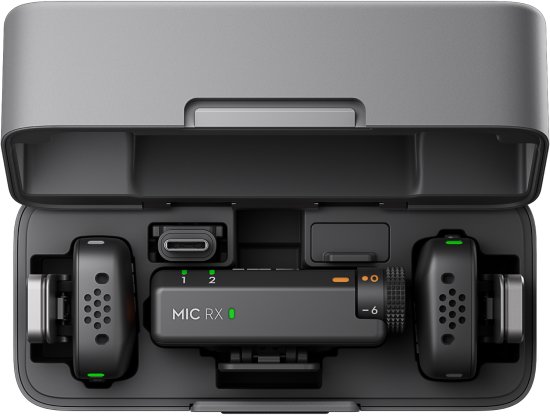 מערכת מיקרופון דש אלחוטית עם מקלט מארז טעינה ו-2 משדרים DJI Mic MINI