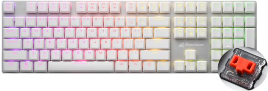 מקלדת מכנית Sharkoon PureWriter RGB בצבע לבן — מתג אדום