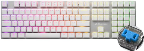 מקלדת מכנית Sharkoon PureWriter RGB בצבע לבן — מתג כחול