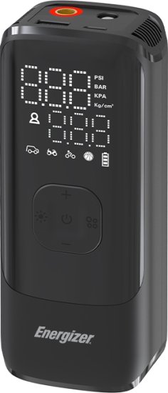 משאבת אוויר נטענת 3 ב-1 כולל סוללת גיבוי ופנס Energizer PAC4000 - צבע שחור