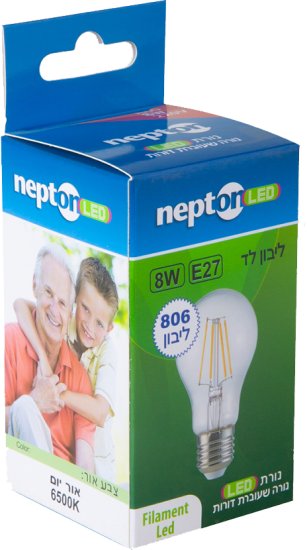 נורת ליבון NEPTON 8W E27 A60 LED - גוון תאורה 6500K