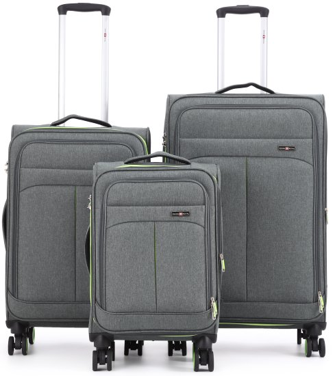 סט מזוודות בד 20+24+28 אינץ' דגם Brooklyn מבית Swiss Royal - צבע אפור / ירוק