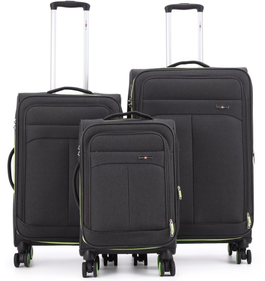 סט מזוודות בד 20+24+28 אינץ' דגם Brooklyn מבית Swiss Royal - צבע שחור / ירוק