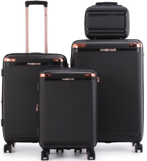 סט מזוודות קשיחות 20+24+28 אינץ' + תיק איפור מתנה דגם Orlando מבית Swiss Voyager - צבע ורוד