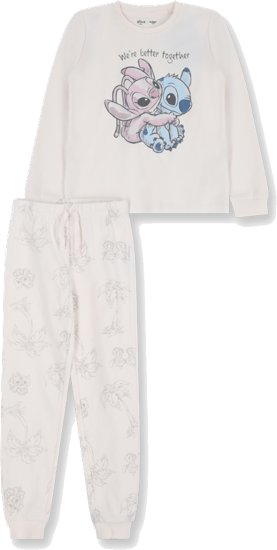 סט פיג'מה חולצה ומכנסיים 100% כותנה Minene – צבע שמנת / סטיץ' (גילאי 9-10)