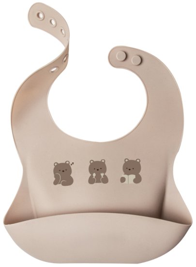 סינר סיליקון מבית Yamayo - צבע בז' עם איורי דובים