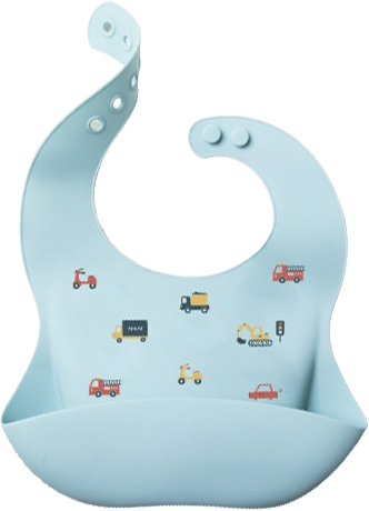 סינר סיליקון מבית Yamayo - צבע תכלת עם איורי מכוניות