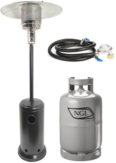 פטריית חימום גז 1090 + מיכל גז 5 ק''ג + וסת נקבה זוויתי עם זוג חבקי פרפר וצינור 1.5 מטר + כיסוי NGL