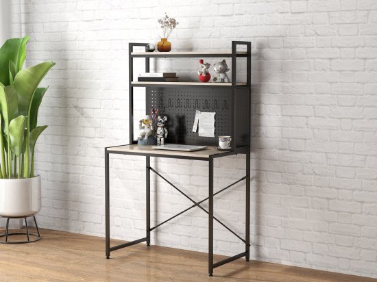 שולחן כתיבה כולל ספרייה 84 ס''מ דגם Lenny מבית Star Shop - צבע אלון בהיר / שחור