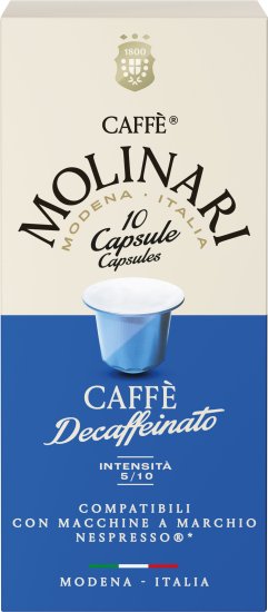 10 קפסולות Caffe Molinari Caffe Decaffeinato - תואמות למכונות קפה Nespresso