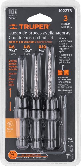 3 מקדחי עץ להטבעת ראשי ברגים Truper