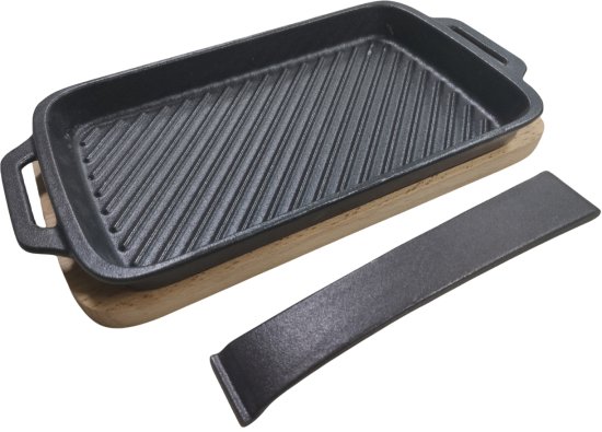 מחבת פסים מברזל יצוק עם ידית מתפרקת + מעמד הגשה מעץ מבית Coleman – תמונה 3