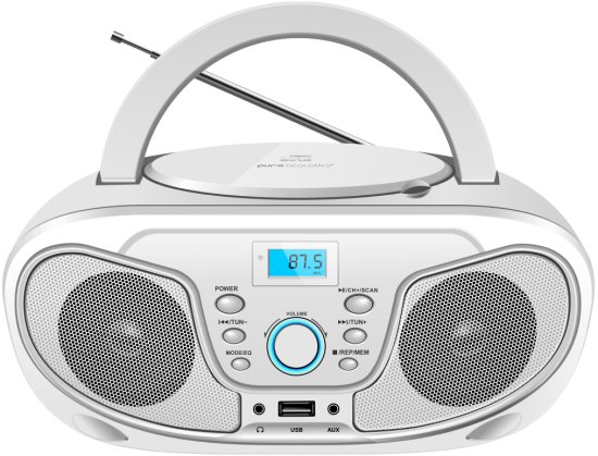 רמקול Boombox נייד עם נגן דיסקים ורדיו Pure Acoustics - צבע לבן – תמונה 3