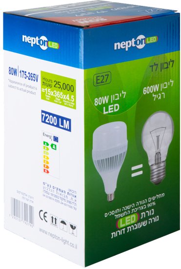 נורת ליבון NEPTON 80W E27 A145 LED - גוון תאורה 6500K – תמונה 3