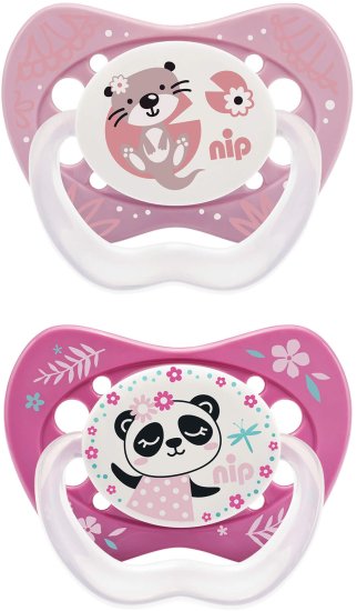 זוג מוצצי סיליקון לייף 5-18 חודשים Nip - פנדה וחתול ורוד – תמונה 3