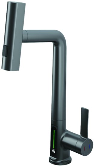 ברז מטבח נשלף ציפוי PVD דגם Gyro מבית קבוצת ZM חמת הפצה – צבע אפור Gun Metal