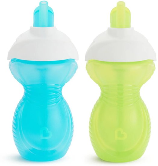 זוג כוסות שתייה קליק קלאק עם קשית 266 מ''ל Munchkin - כחול וירוק