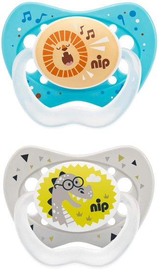 זוג מוצצי סיליקון לייף 16-32 חודשים Nip - אריה ישן ודרקון