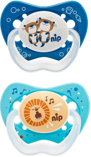 זוג מוצצי סיליקון לייף 5-18  חודשים Nip - אריה ישן ולוטרות כחול