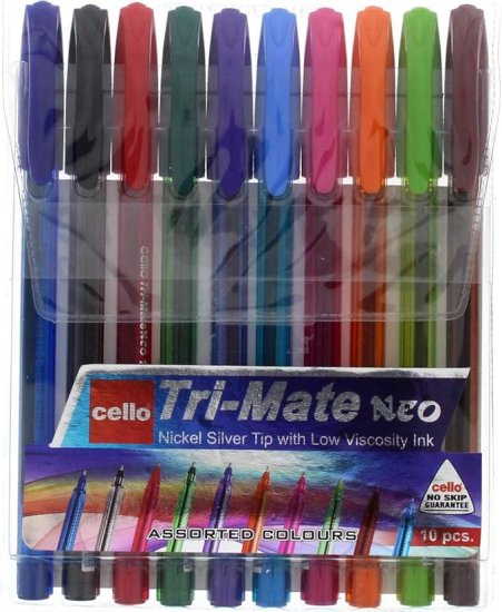 חבילת 10 עטים כדוריים 1.0 דגם Cello Tri-Mate Neo מבית BIC - צבעוני