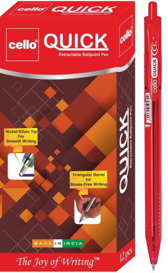 חבילת 12 עטים כדוריים לחיצים 0.7 דגם Cello Quick מבית BIC - אדום