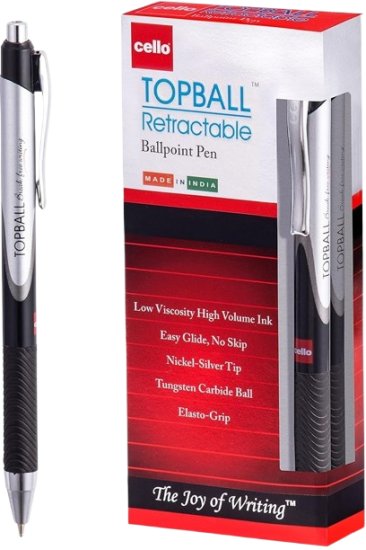 חבילת 12 עטים כדוריים לחיצים 0.7 דגם Cello Topball מבית BIC - שחור