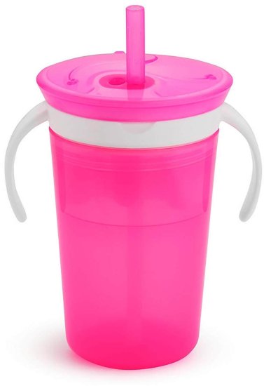 כוס שתיה משולבת מתקן לחטיפים 255 מ''ל Munchkin - ורוד