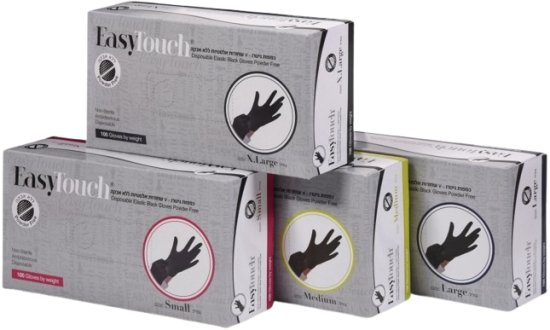כפפות EasyTouch ניטרו-V שחורות אלסטיות ללא אבקה מידה M – סך הכל 100 יחידות