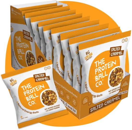 מארז 10 שקיות כדורי חלבון בטעם קרמל מלוח (טבעוני) מבית The Protein Ball Co - כל שקית 45 גרם
