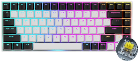 מציאון ועודפים - מקלדת גיימינג מכנית Sharkoon SKILLER SKG50 S3  בצבע לבן — מתג צהוב