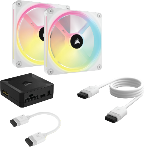 מציאון ועודפים - ערכת 2 מאווררים למארז עם בקר תאורה Corsair iCUE LINK QX140 RGB 140mm PWM Starter Kit - צבע לבן
