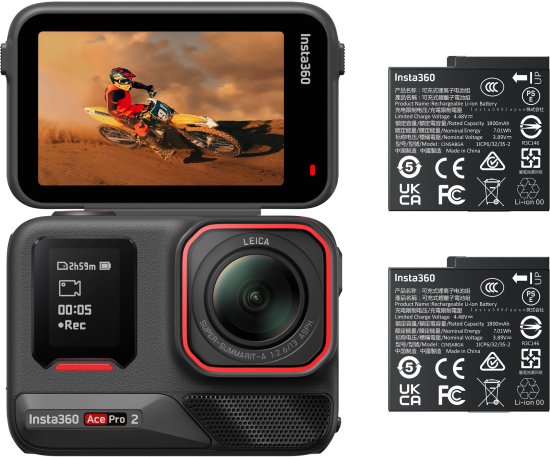 מצלמת אקסטרים עם מסך מתקפל Insta360 Ace Pro 2 - ערכת בסיס עם 2 סוללות