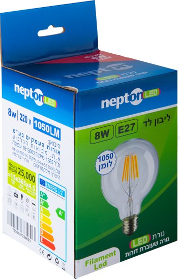 נורת ליבון NEPTON 8W E27 G125 LED – גוון תאורה 6500K