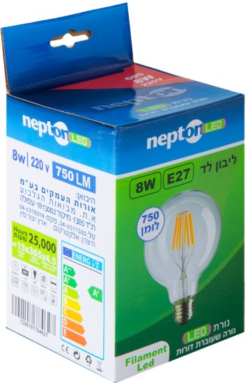נורת ליבון NEPTON 8W E27 G95 LED – גוון תאורה 3000K