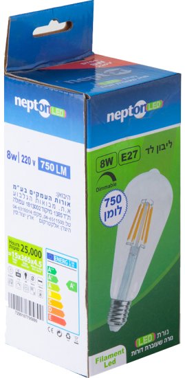 נורת ליבון ניתנת לעמעום NEPTON 8W E27 ST64 LED – גוון תאורה 3000K