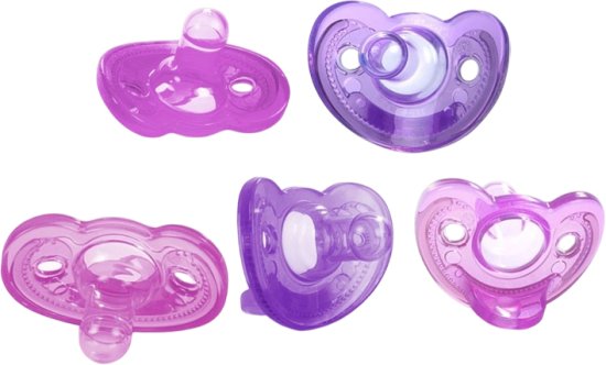 5 יחידות מוצצים (לסרבנים) מסיליקון 0-3 חודשים Gumdrop - ורוד וסגול