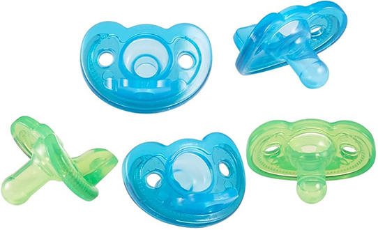 5 יחידות מוצצים (לסרבנים) מסיליקון 0-3 חודשים Gumdrop - כחול וירוק