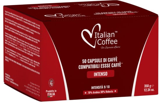 50 קפסולות Italian Coffee Intenso - תואמות למכונות קפה Essse Caffe (קרנות השוטרים)