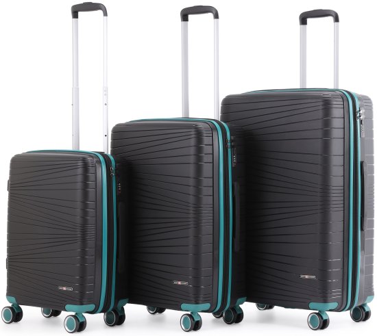 סט מזוודות קשיחות 20+24+28 אינץ' דגם Texas מבית Swiss Voyager - צבע שחור – תמונה 3