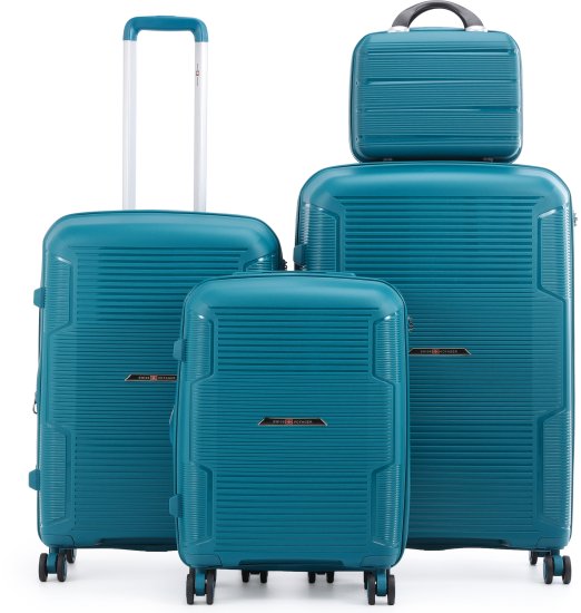 סט מזוודות קשיחות 20+24+28 אינץ' + תיק איפור מתנה דגם Brazil מבית Swiss Voyager - צבע ירוק בקבוק – תמונה 3