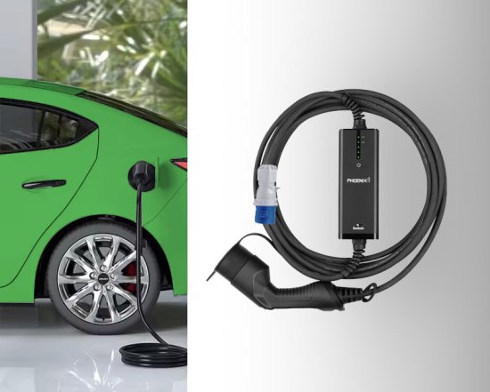 מטען נייד לרכב חשמלי חד פאזי 5 מטר כבל Semicom PHOENIX1 3.6KW 16A – צבע שחור