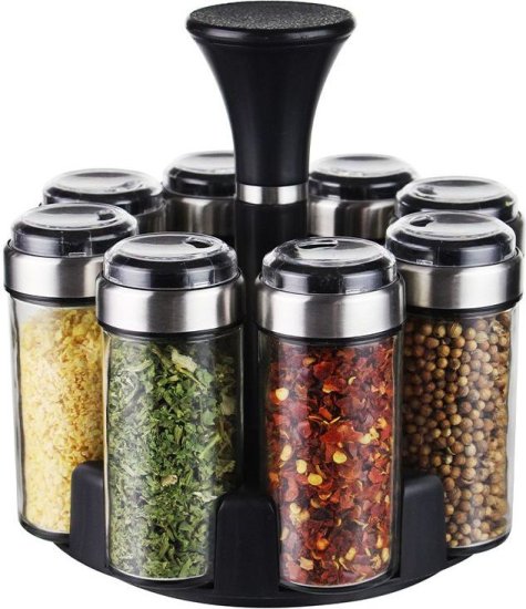 מעמד תבלינים מסתובב 8 צנצנות זכוכית 90 מ''ל דגם Saffron מבית Food Appeal