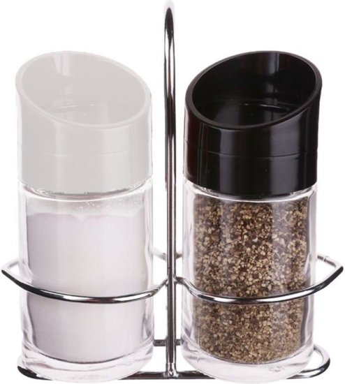 מעמד תבלינים עם מלחייה/פלפלייה מזכוכית 110 מ''ל סדרת Black And White מבית Food Appeal