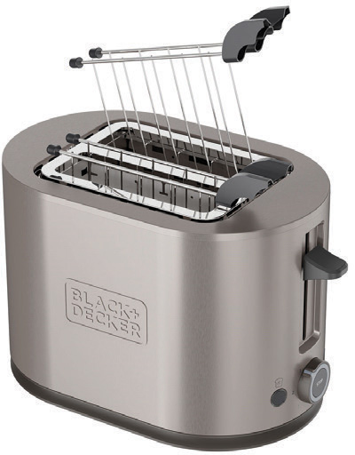 מצנם חשמלי יוקרתי 2 פרוסות עם רשתות קלייה נשלפות Black+Decker BXTOA901E 900W - גימור נירוסטה - שנתיים אחריות יבואן רשמי
