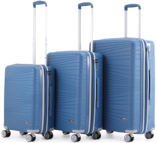 סט מזוודות קשיחות 20+24+28 אינץ' דגם Texas מבית Swiss Voyager - צבע כחול ג'ינס